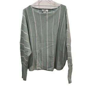 Magaschoni Sweater Womens XL Green White Stripe Long Sleeve Viscose Blend Spring